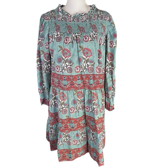 Victoria Dunn Peony Dress Smocked Yoke in Burnt Sienna Floral Size XS Boho Fall - Picture 2 of 16